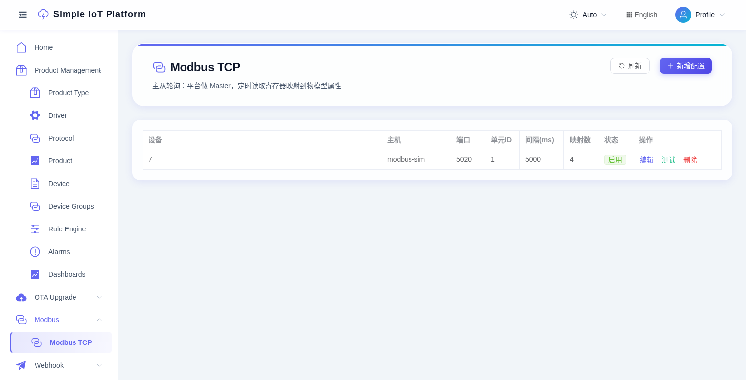 Modbus config list